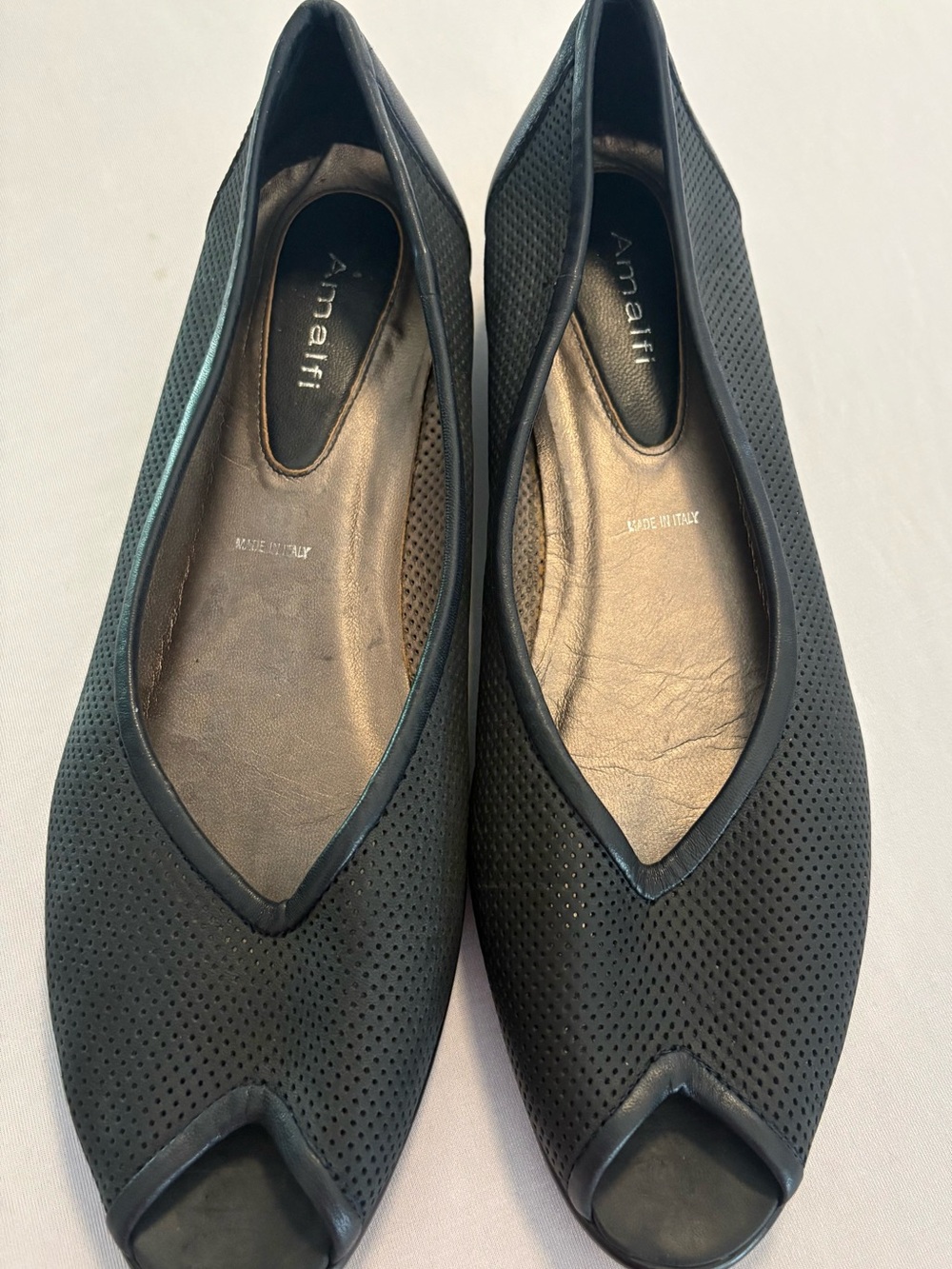 Amalfi Blue Perforated Leather Peep-Toe Flats